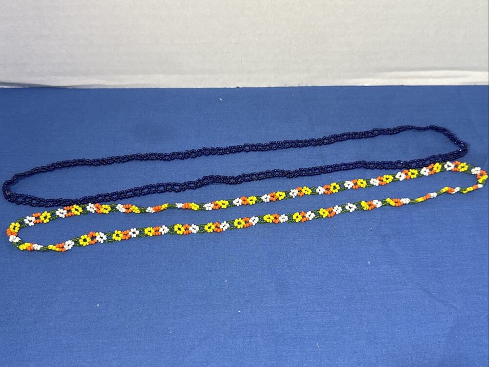 Beaded Necklaces Floral, Blue, BOHO Hippie Set Of 2 Vintage